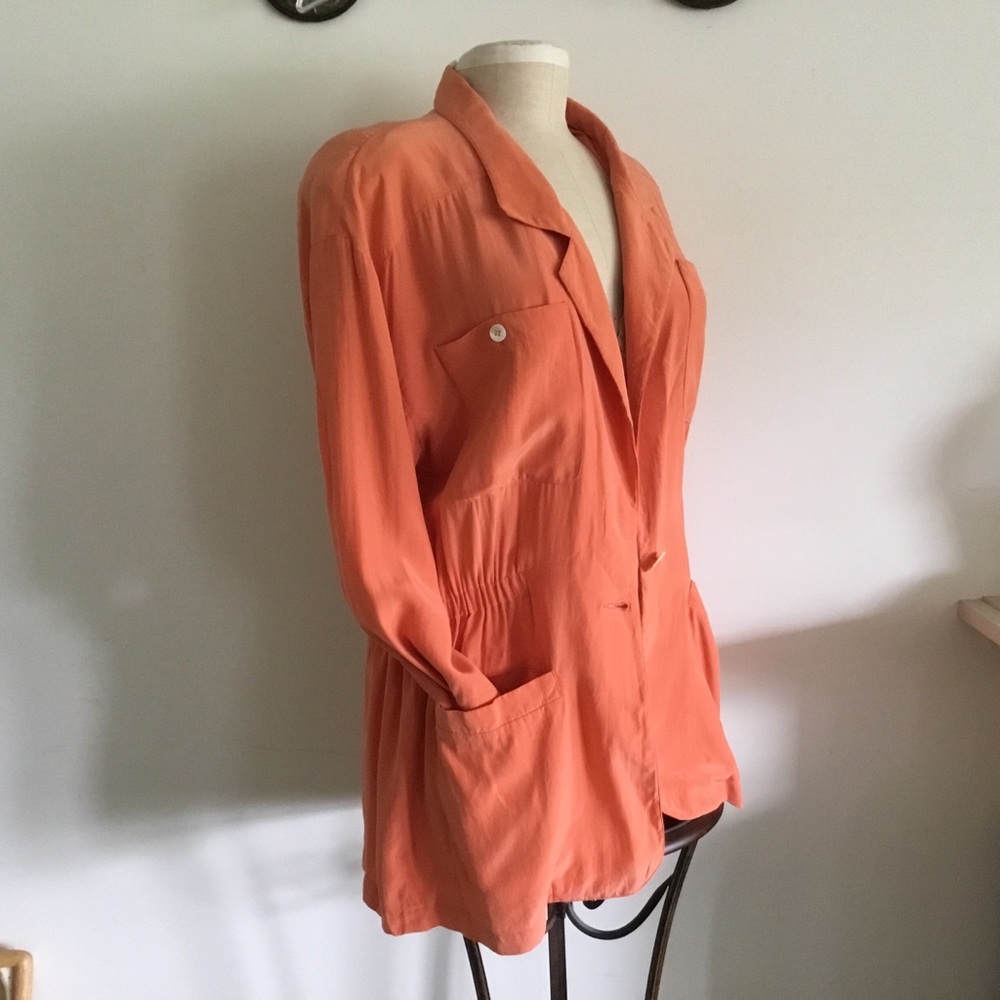 Vintage Liz Claiborne Orange Blazer with Notched Lapels and Relaxed Fit